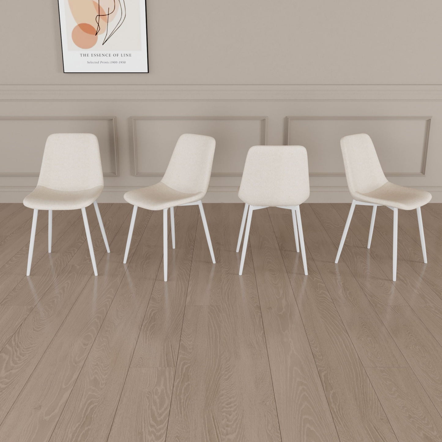 Modern Kitchen Dining Chairs (Set of 4) With Linen Padding And Sturdy Metal Legs - Beige