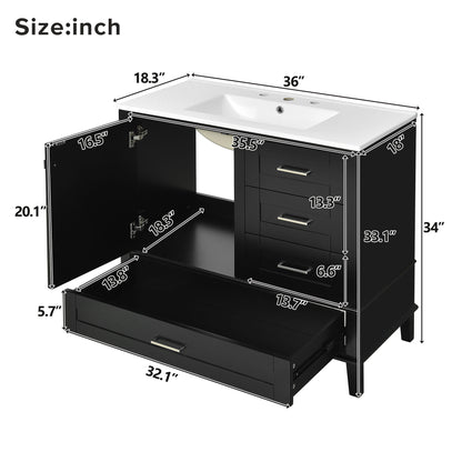 Bathroom Vanity, Modern Bathroom Cabinet With Sink Combo Set, Bathroom Storage Cabinet With A Soft Closing Door And 3 Drawers, Solid Wood Frame
