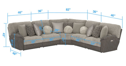Rendezvous - 5 Piece Modular Sectional With 3 Reclining Seats & Castered Cocktail Ottoman - Umber