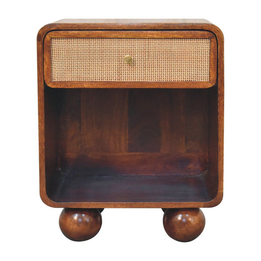 Open Woven Bedside Table, 1 Drawer - Chestnut