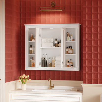 Wall-Mounted Medicine Cabinet With Adjustable Shelf, Soft-Closing Hinges - White