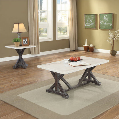 Romina - Coffee Table - White Marble Top & Weathered Espresso
