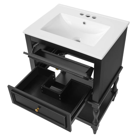 Bathroom Vanity With Sink, 2 Drawers Storage Cabinet, Open Shelf