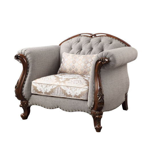 Miyeon - Chair With Pillow - Fabric & Cherry