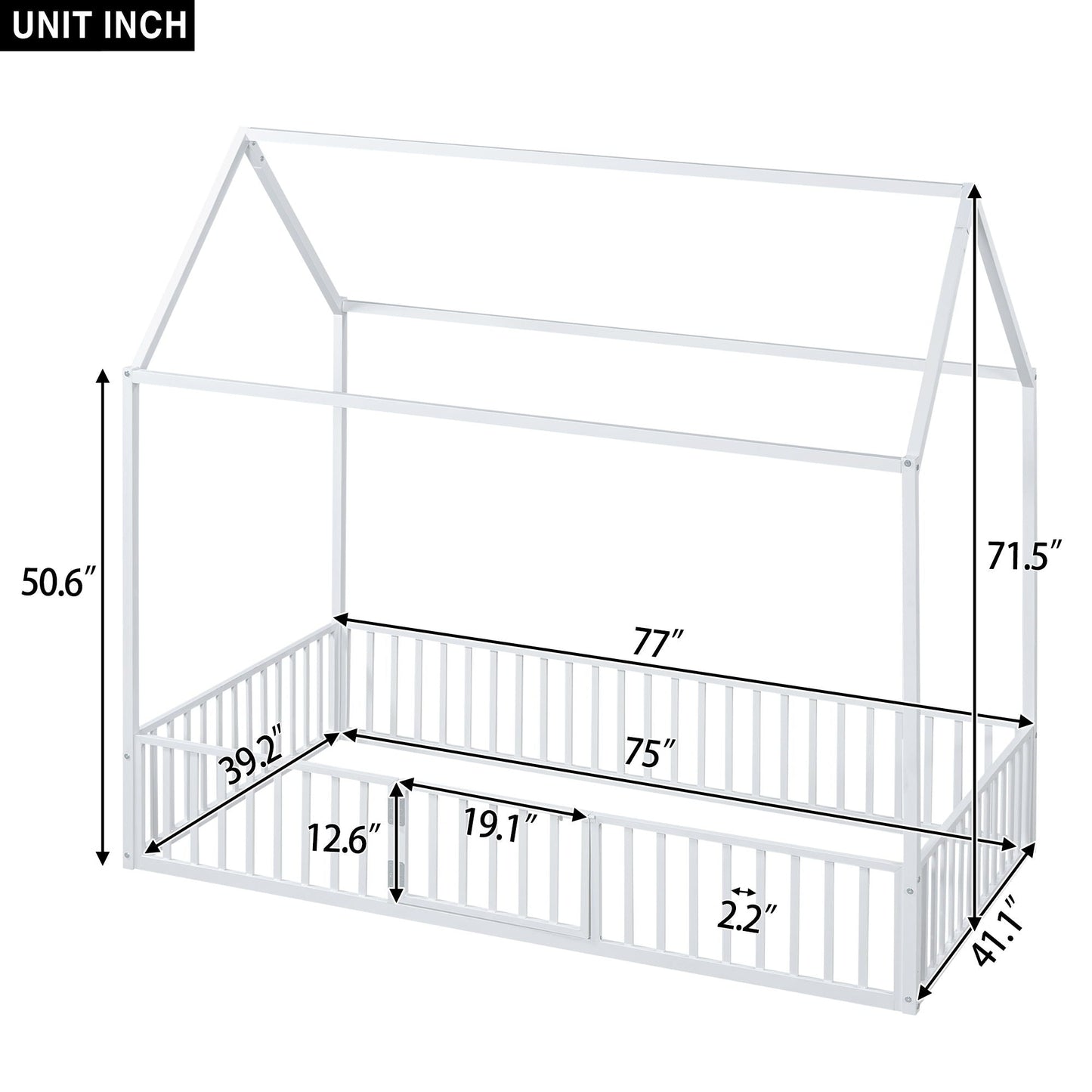 Metal House Bed With Fence And Door