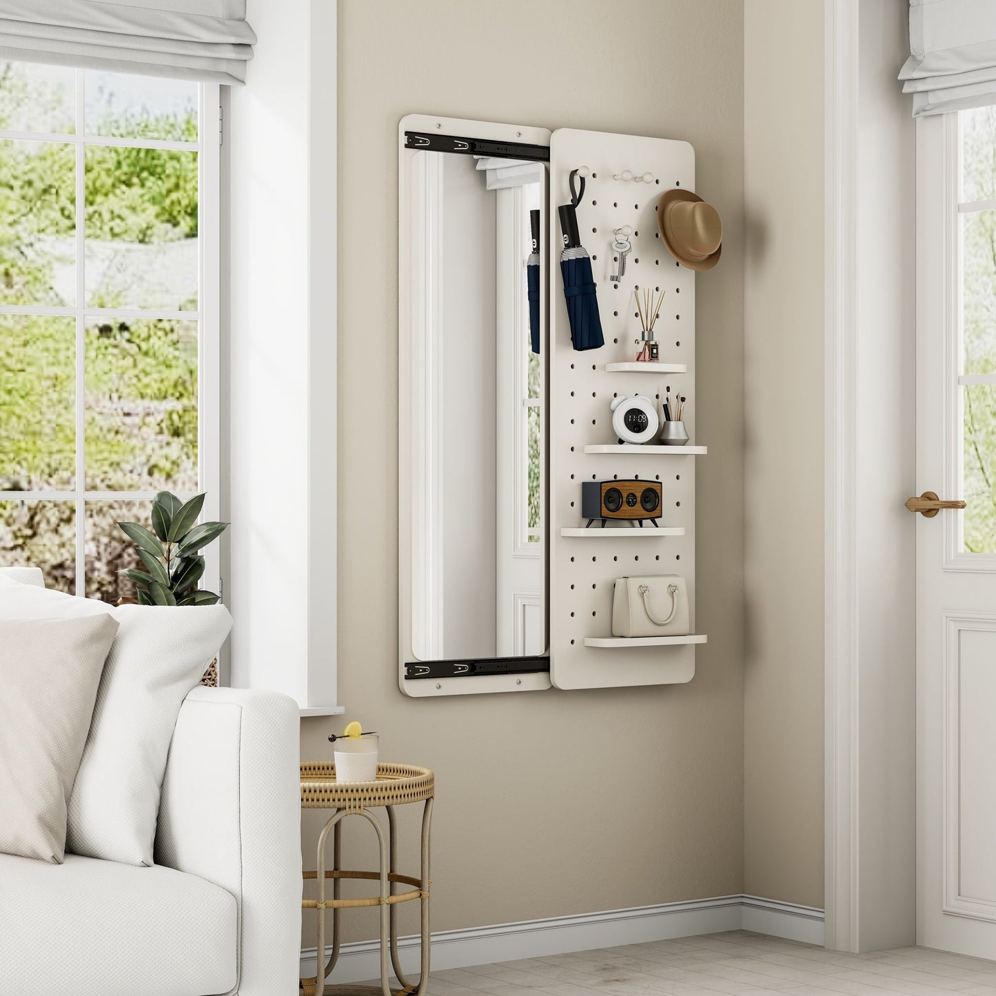 Wall Mounted Full Length Mirror With Shelf And Hook