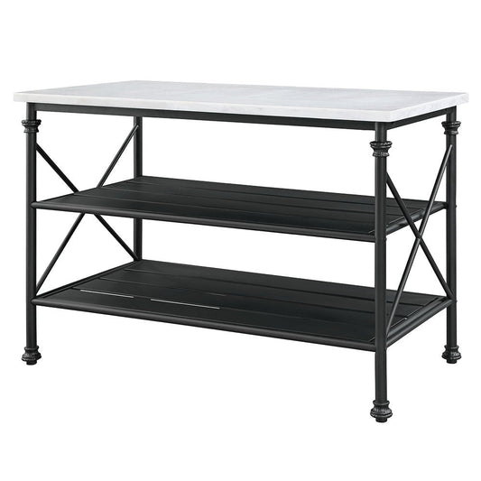 Brahm - Kitchen Island - White Marble Top & Gray