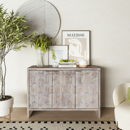 Accent Cabinet Farmhouse Style 3 Door Wooden Cabinet Sideboard Buffet Server Cabinet Storage Cabinet, For Living Room - Natural Wood Wash