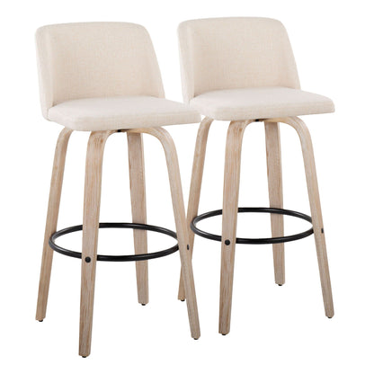 Toriano - Mid-Century Modern Fixed Height BarStool With Round Footrest (Set of 2)