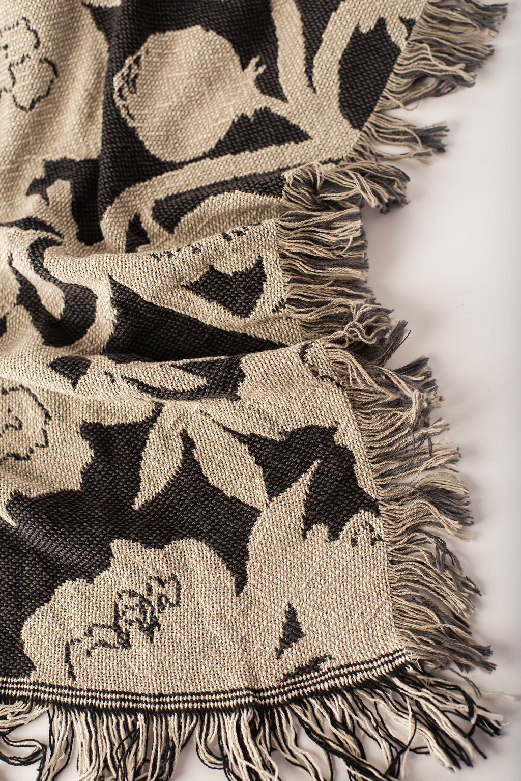 Neutral Floral Woven Throw Blanket — Reversible Cotton, Made in USA
