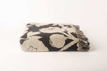 Neutral Floral Woven Throw Blanket — Reversible Cotton, Made in USA