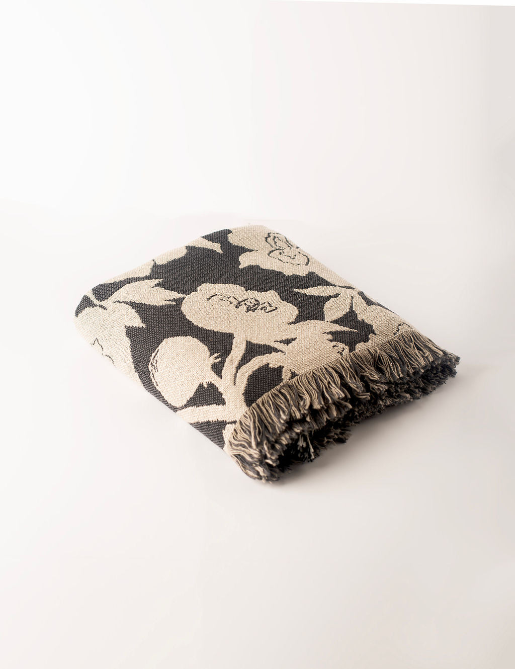 Neutral Floral Woven Throw Blanket — Reversible Cotton, Made in USA