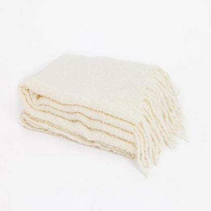 Handloomed Alpaca Bouclé Ivory Throw Blanket From Peru