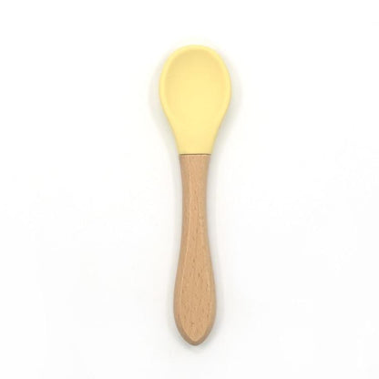 2PCS  Bamboo Training Spoons Organic Soft Baby Feeding Silicone Tip Spoon Scoop Easy Grip Handle Toddlers Infant Gifts For Parents And Baby Boys Or Girls