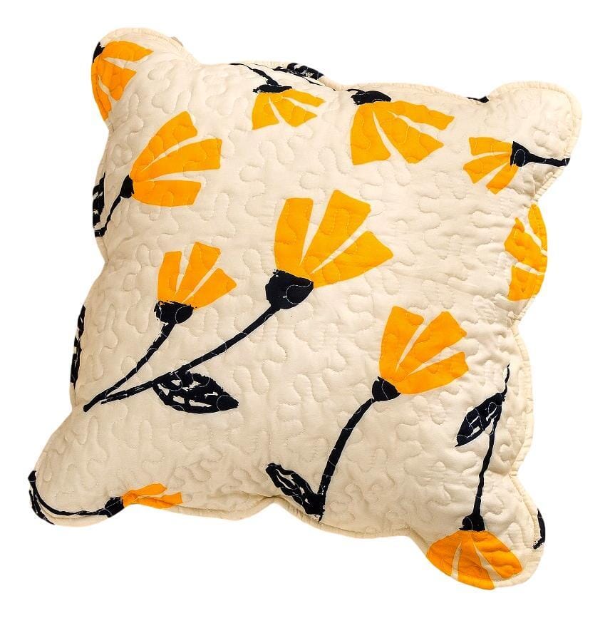DaDa Bedding Set of 2-Pieces Yellow Fleur Floral Golden Orange Ivory Cream Scalloped Throw Pillow Covers, 18" x 18" (18112)