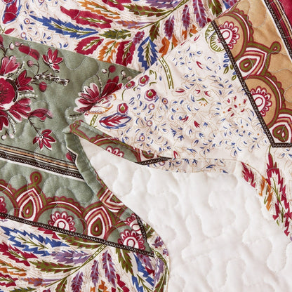 DaDa Bedding Rustic Bohemian Cranberry Sage Chevron Floral Bedspread Set (JHW-924)