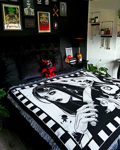 Madness Reigns - Dark Alice Chess Woven Blanket