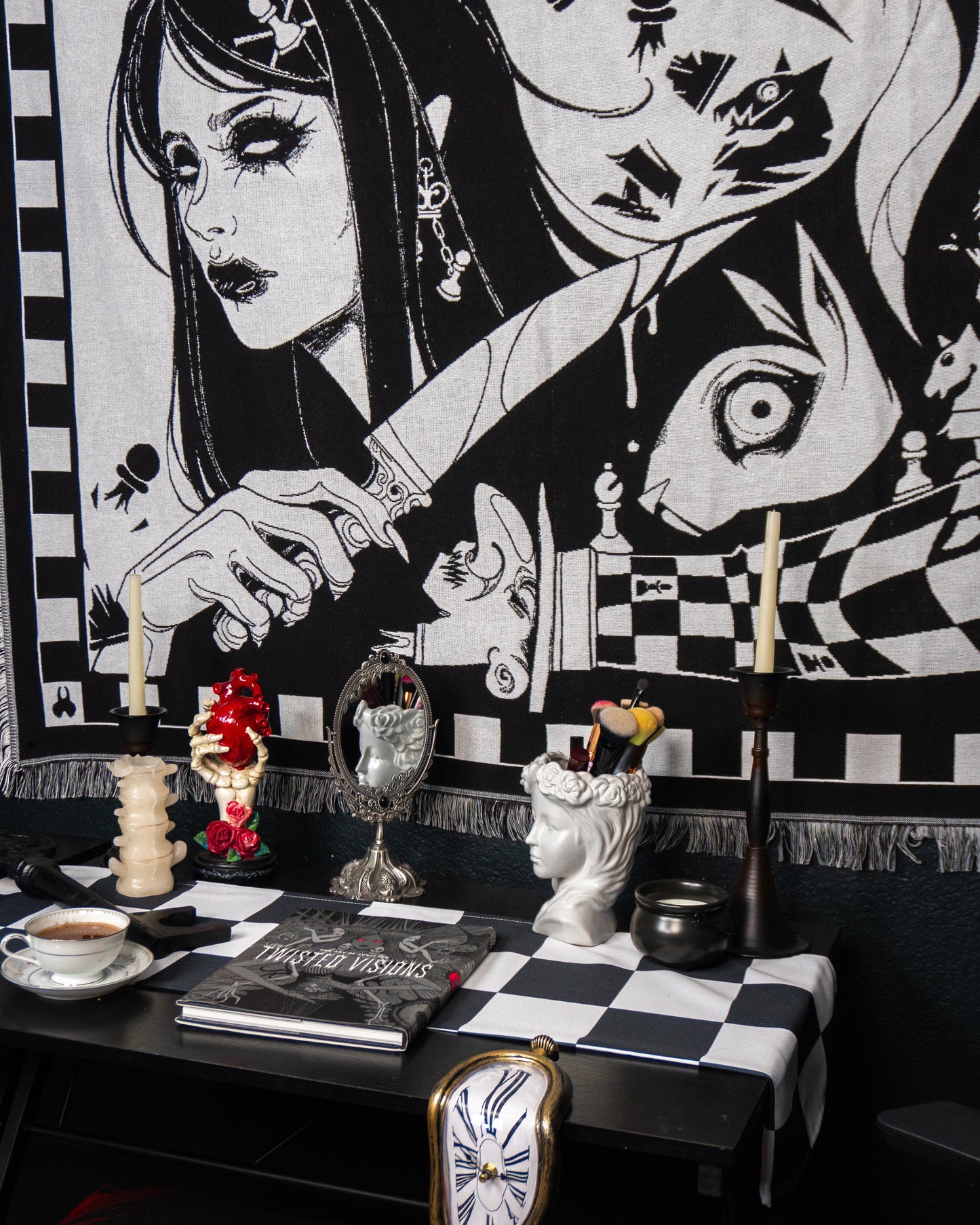 Madness Reigns - Dark Alice Chess Woven Blanket