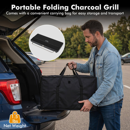 Portable Charcoal Grill with Adjustable Legs & Carrying Bag