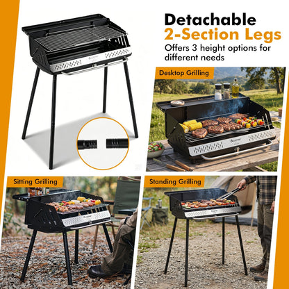 Portable Charcoal Grill with Adjustable Legs & Carrying Bag