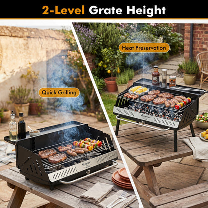 Portable Charcoal Grill with Adjustable Legs & Carrying Bag