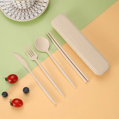 4-Piece Portable Wheat Straw Utensil Set | Eco-Friendly Reusable Cutlery