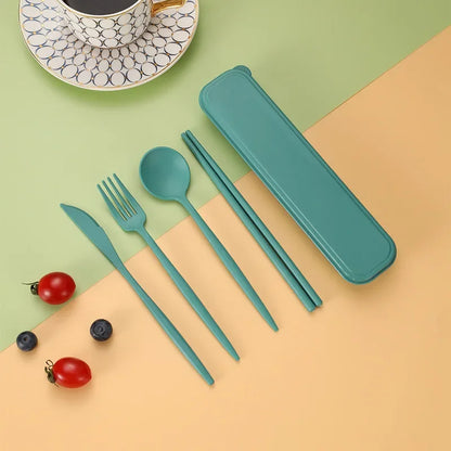 4-Piece Portable Wheat Straw Utensil Set | Eco-Friendly Reusable Cutlery