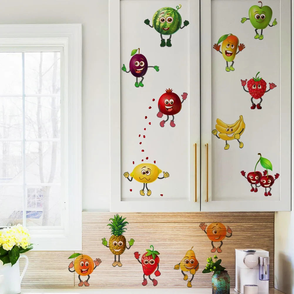 Cartoon Various Fruits Wall Stickers Kitchen Refrigerator Home Decor Mural Living Room Cupboard Decoration Wallpaper Cute Decals