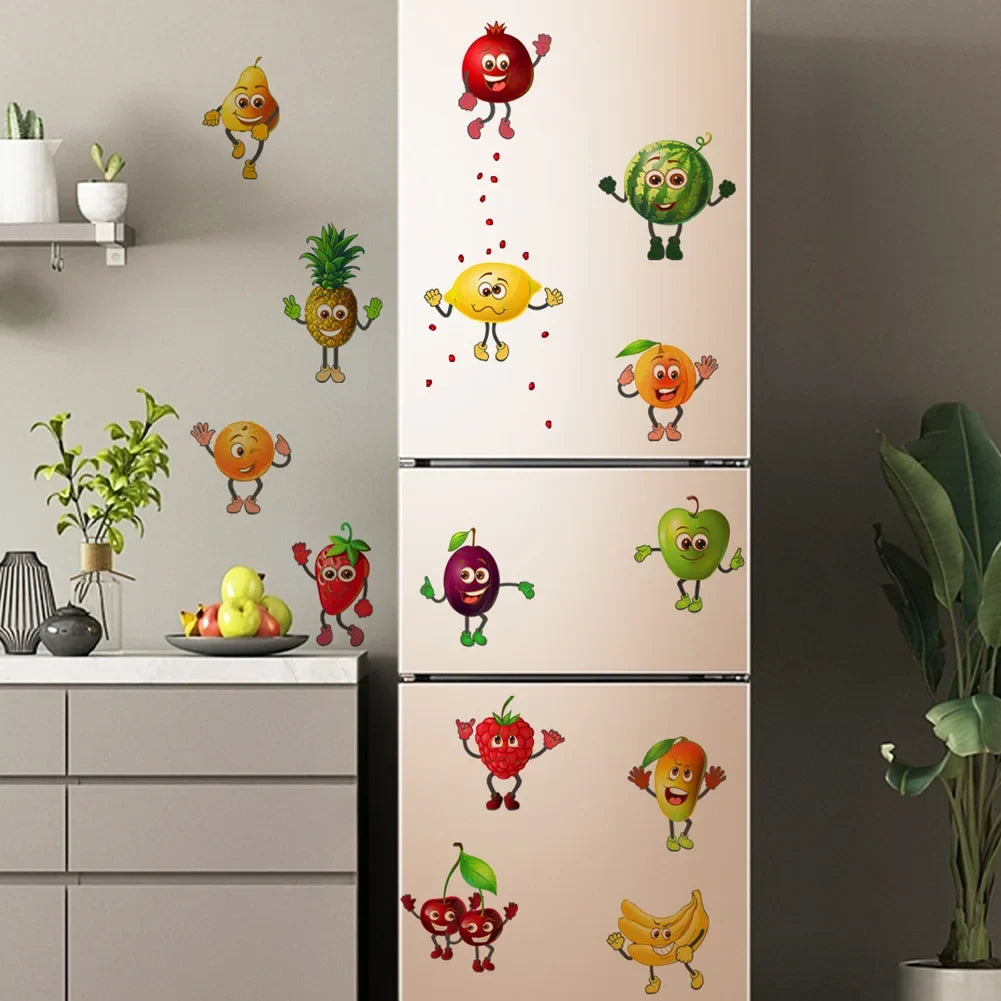 Cartoon Various Fruits Wall Stickers Kitchen Refrigerator Home Decor Mural Living Room Cupboard Decoration Wallpaper Cute Decals