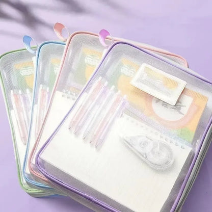 Transparent Stationery Storage Folder Hot Thicken Mesh Zipper File Packing A4 Size School Office Supplies Travel Storage Bags