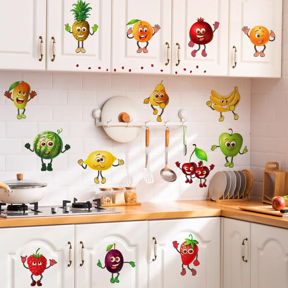 Cartoon Various Fruits Wall Stickers Kitchen Refrigerator Home Decor Mural Living Room Cupboard Decoration Wallpaper Cute Decals