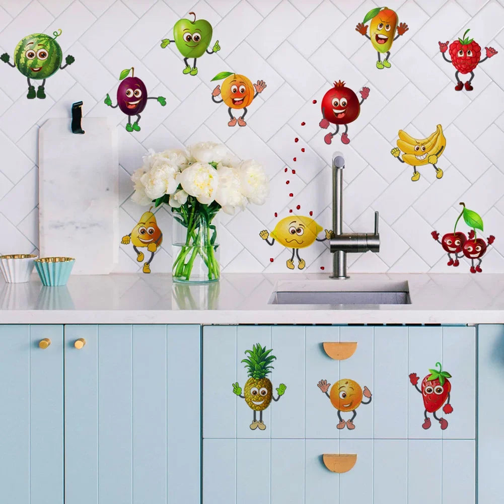 Cartoon Various Fruits Wall Stickers Kitchen Refrigerator Home Decor Mural Living Room Cupboard Decoration Wallpaper Cute Decals