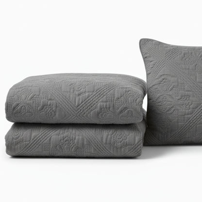 DaDa Bedding Floral Vintage Stone Wash Grey Matelassé Ash Silver Diamond Pattern Quilted Bedspread Set (JHW855)