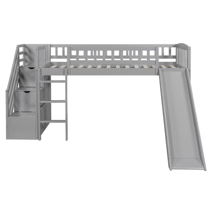 Loft Stairway Bed With 2 Drawers, Convertible Ladder And Slide