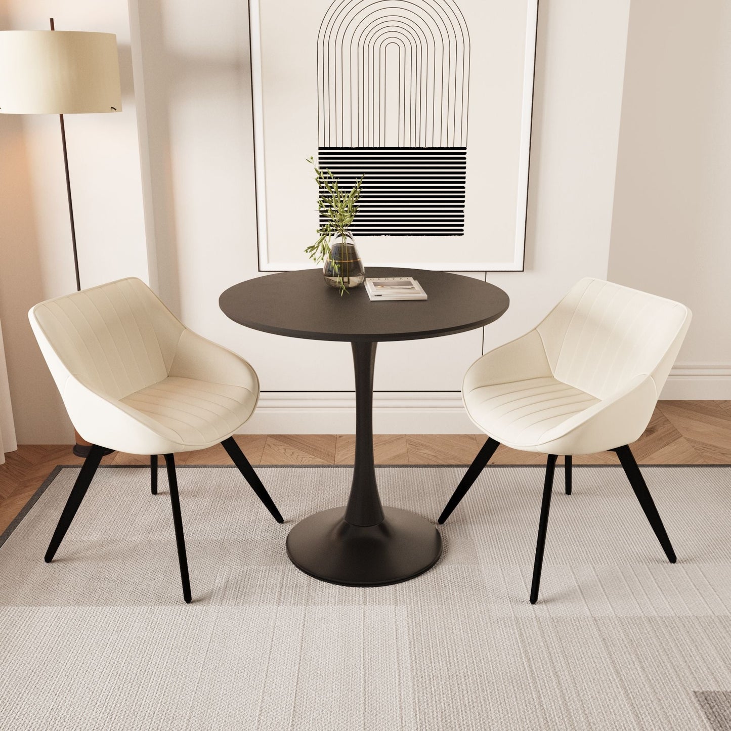 Round Dining Table Set With Tulip Design And 2 Chairs