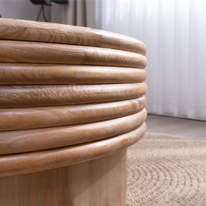 Round Wooden Coffee Table With Hidden Storage, Modern Rustic Centerpiece For Living Room - Multi / Natural / Rustic