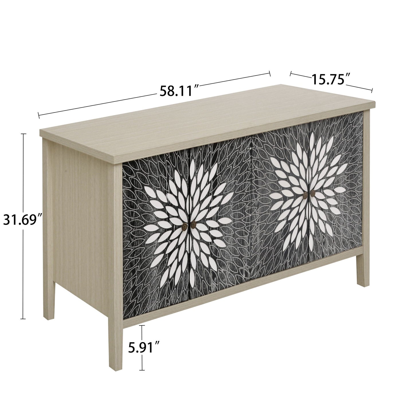 Modern Storage Cabinet With 4 Doors & Adjustable Shelves
