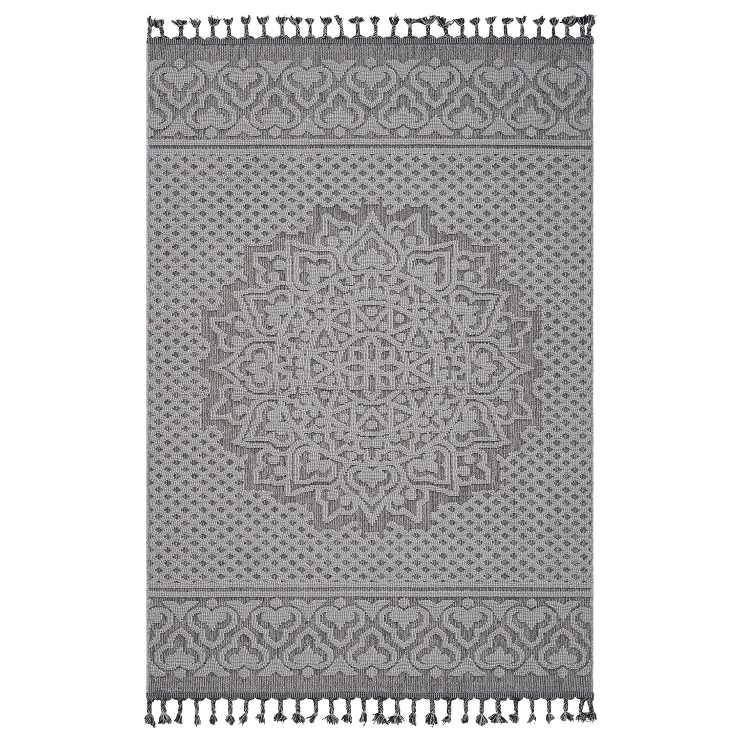 Guros - 4' X 6' Medallion Indoor / Outdoor Area Rug - Gray / White