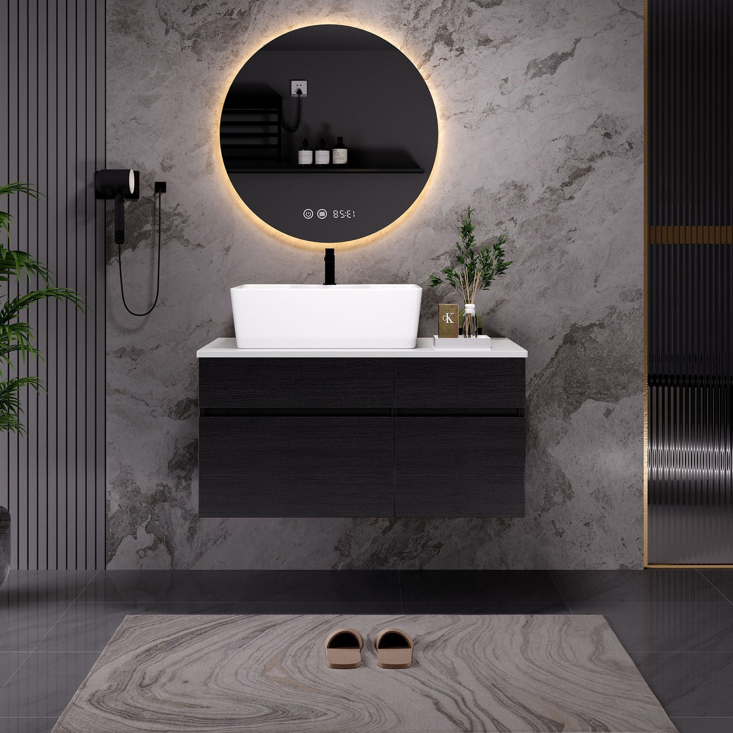 Floating Bathroom Vanity With Sink For Small Bathroom - White / Black
