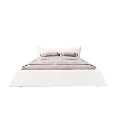 King Size Platform Bed With Special-Shaped Headboard - Cream