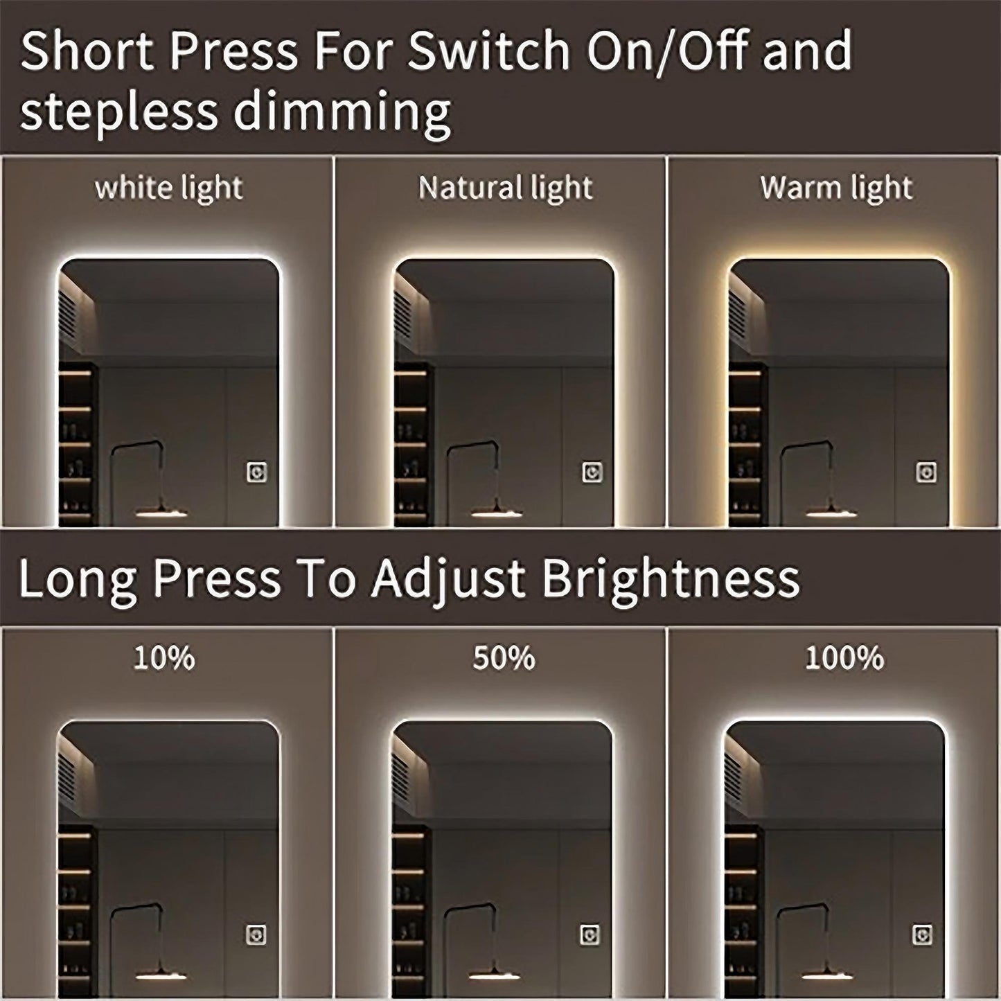 Wall Mounted Full Body Mirror With Dimming Lights Glass - Silver