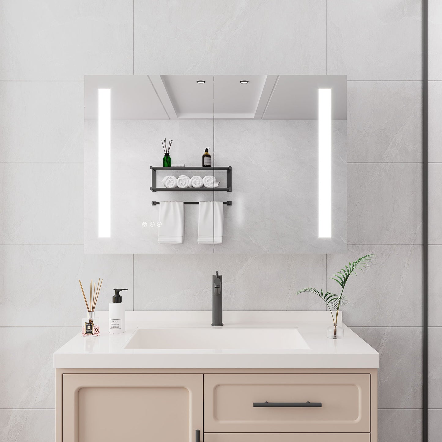 LED Medicine Cabinet With Mirror, Double Door With Defogger, Dimmer, Surface Mount