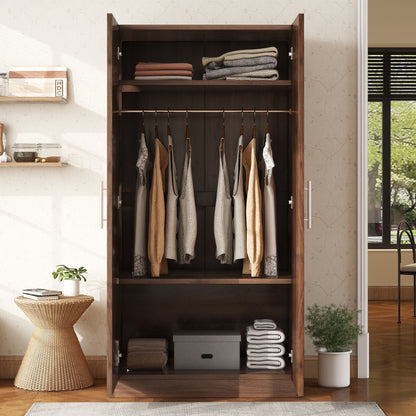 2 Door Wooden Wardrobe Armoire With 3 Storage Shelves - Brown