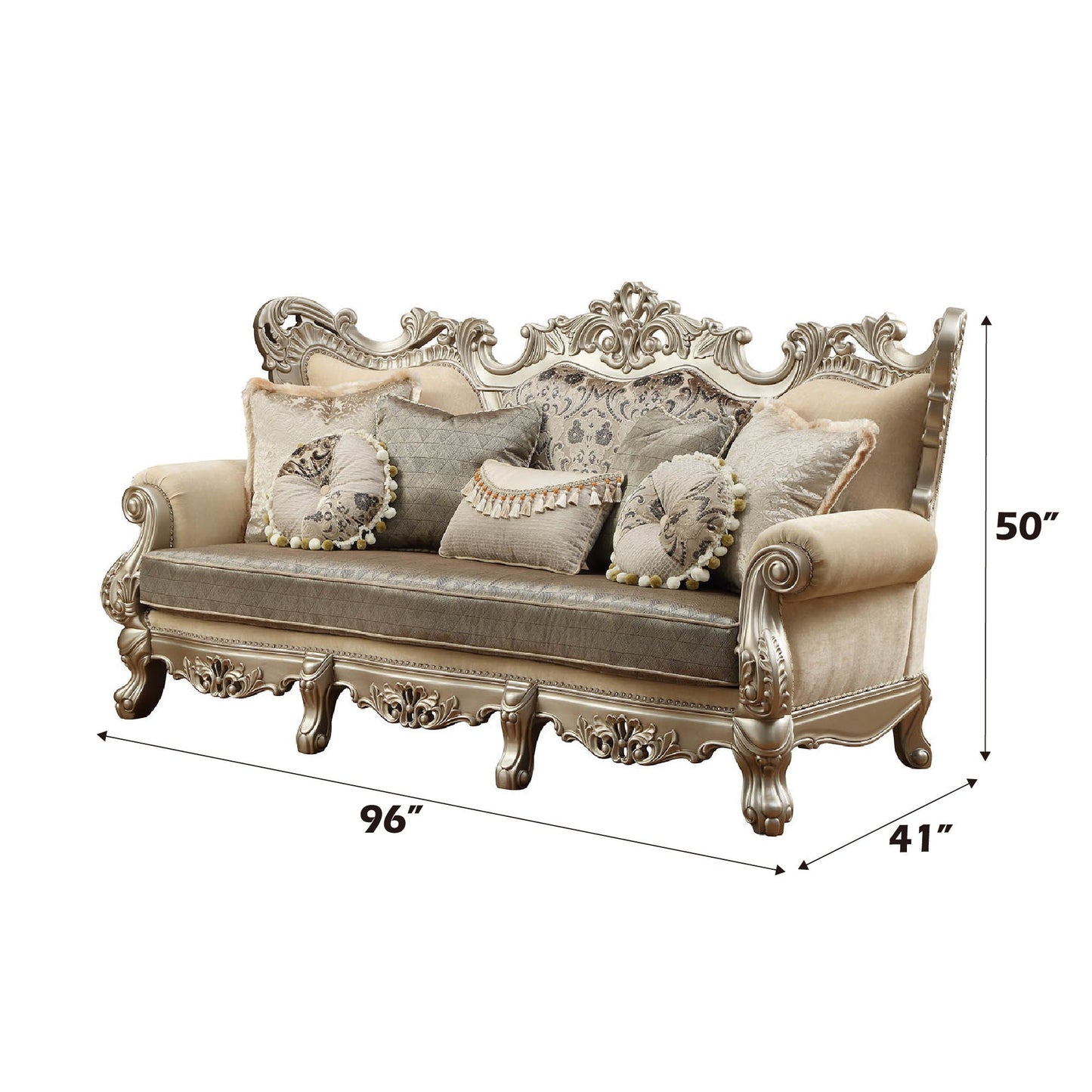 Ranita - Sofa With 7 Pillows - Fabric & Champagne
