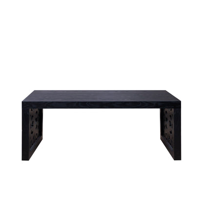 Rustic Carved Wood Coffee Table, Handcrafted Look With Ornate Side Panels