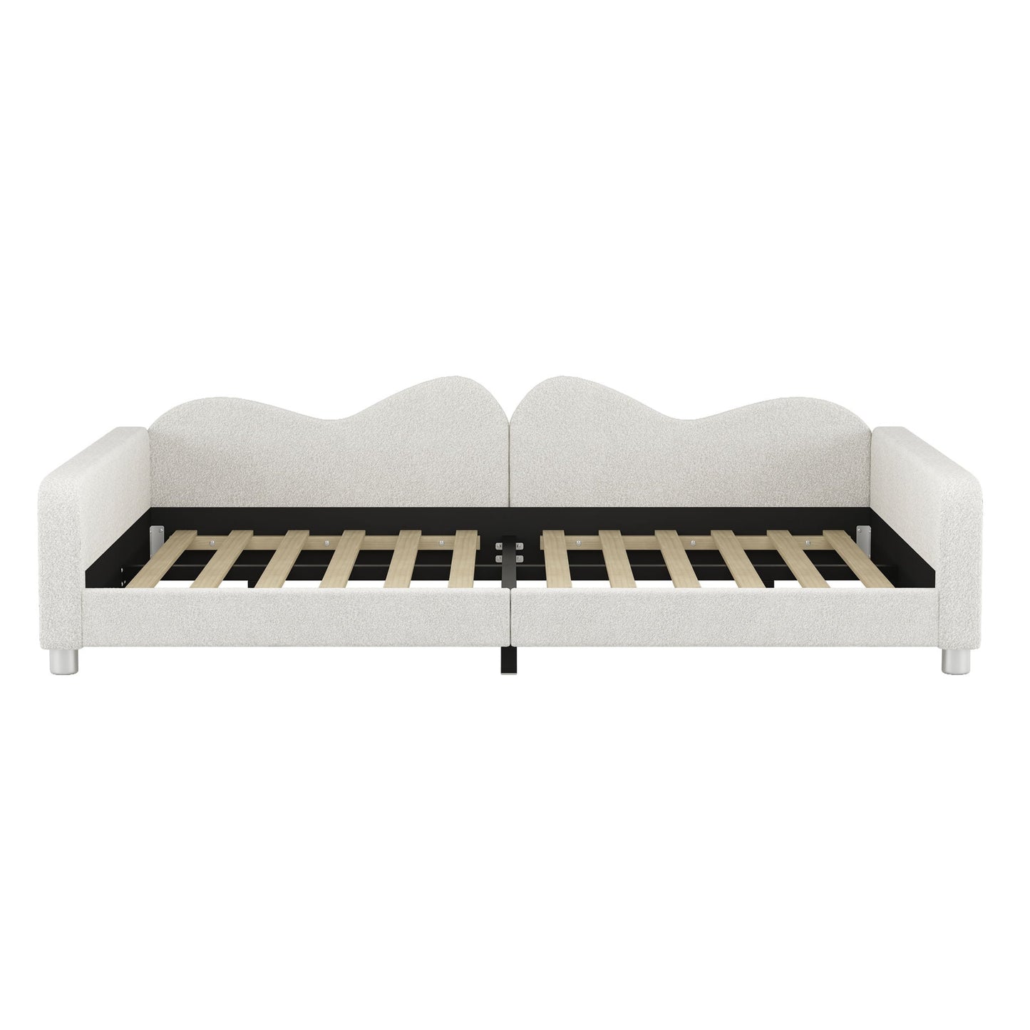 Upholstered Daybed, Sherpa Fabric Sofabed With Cloud-Shaped Backrest