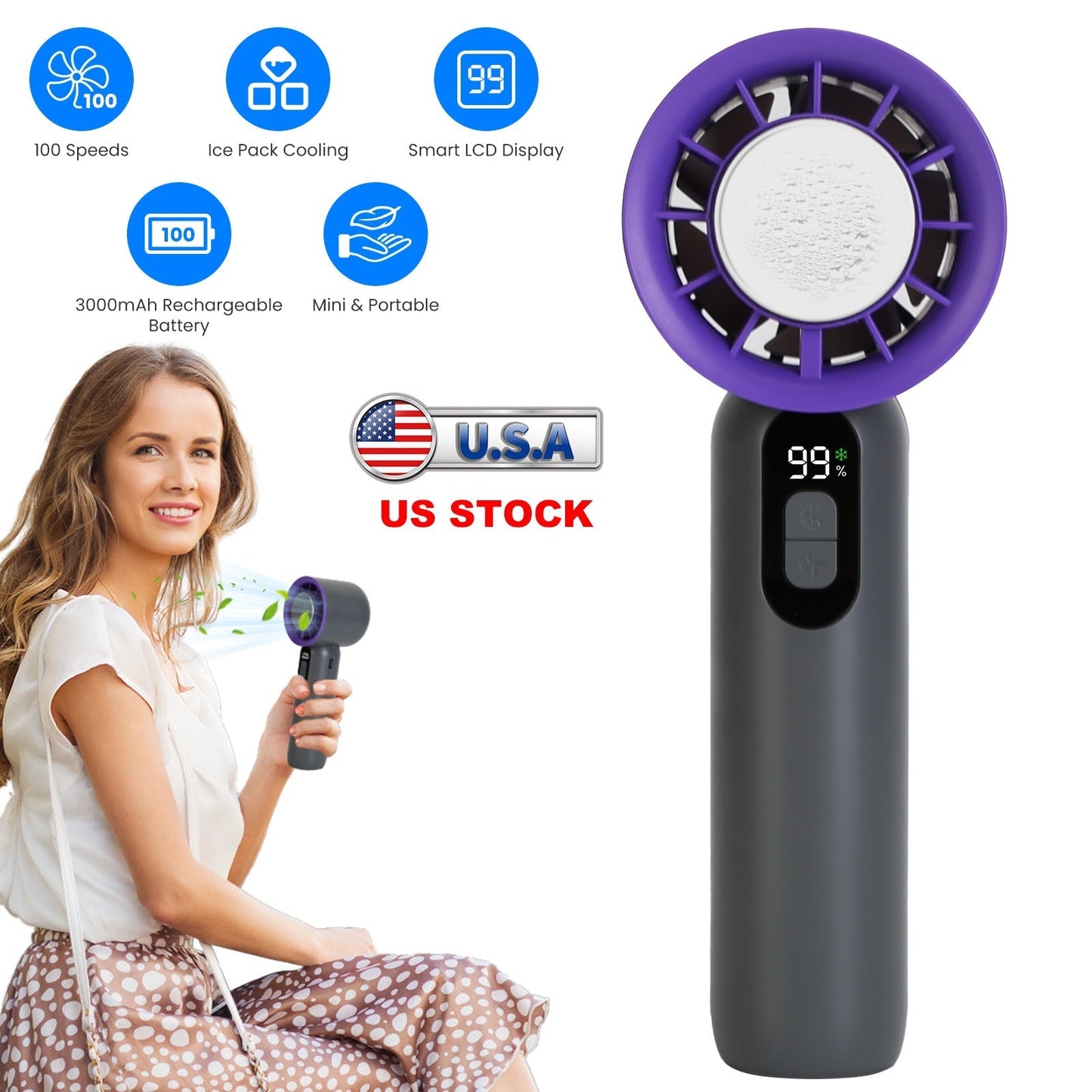 Rechargeable Handheld Fan with Ice Cooler — Travel, Beach & Camping