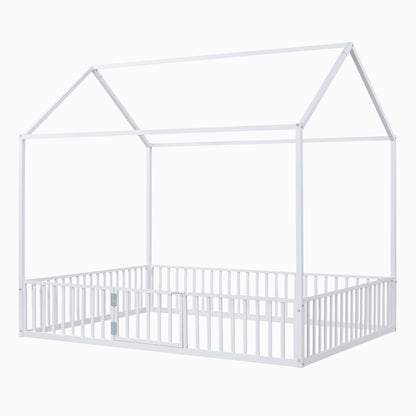 Metal House Bed With Fence And Door