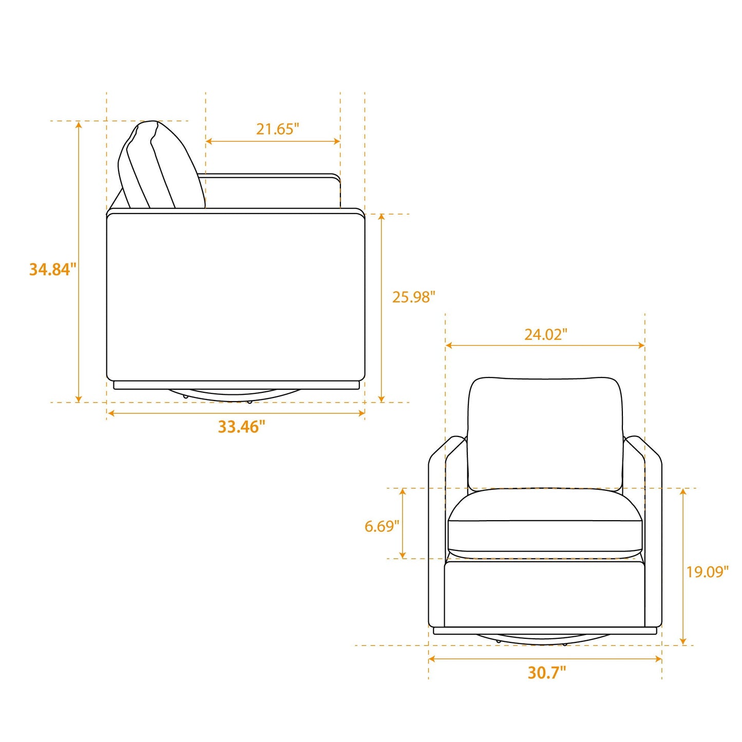 Modern Square Upholstered Swivel Accent Chair With Metal Base