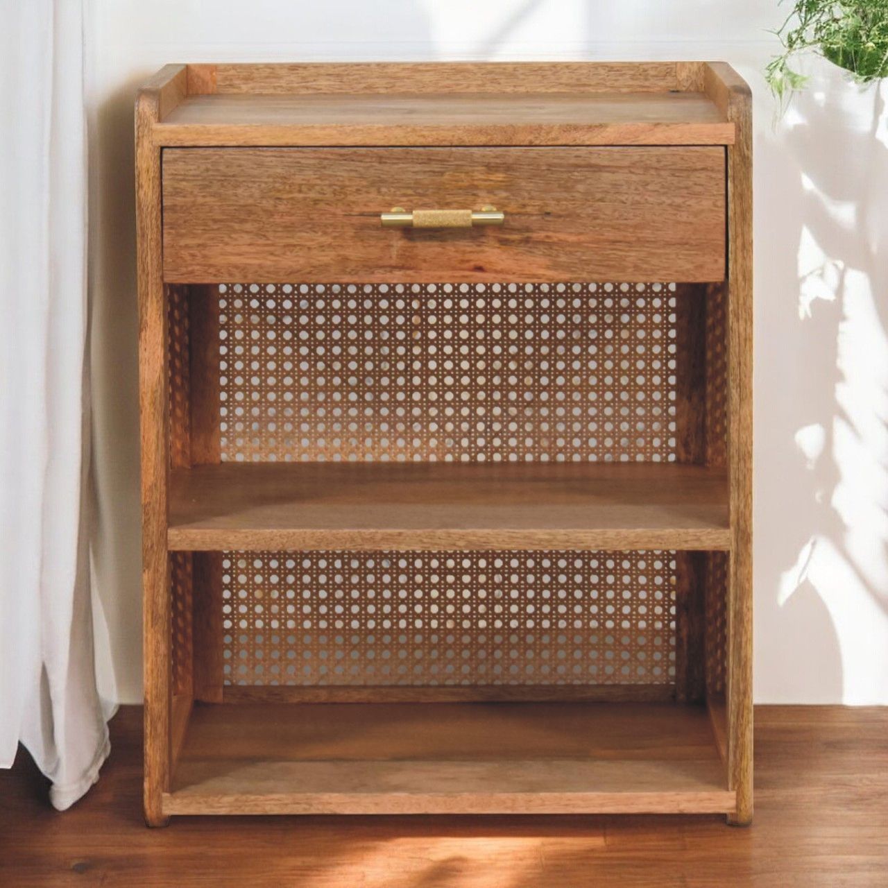 Larissa - T Bar Open Bedside Table - Oak